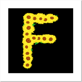 Sunflowers Initial Letter F (Black Background) Posters and Art